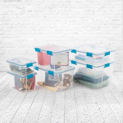 80 Qt Gasket Box, Stackable Storage Bin with Latching Lid and Tight Seal, Plastic Container to Organize Basement, Clear Base and Lid