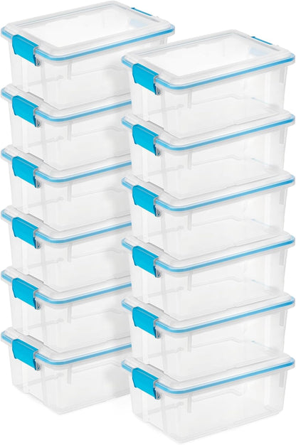 80 Qt Gasket Box, Stackable Storage Bin with Latching Lid and Tight Seal, Plastic Container to Organize Basement, Clear Base and Lid