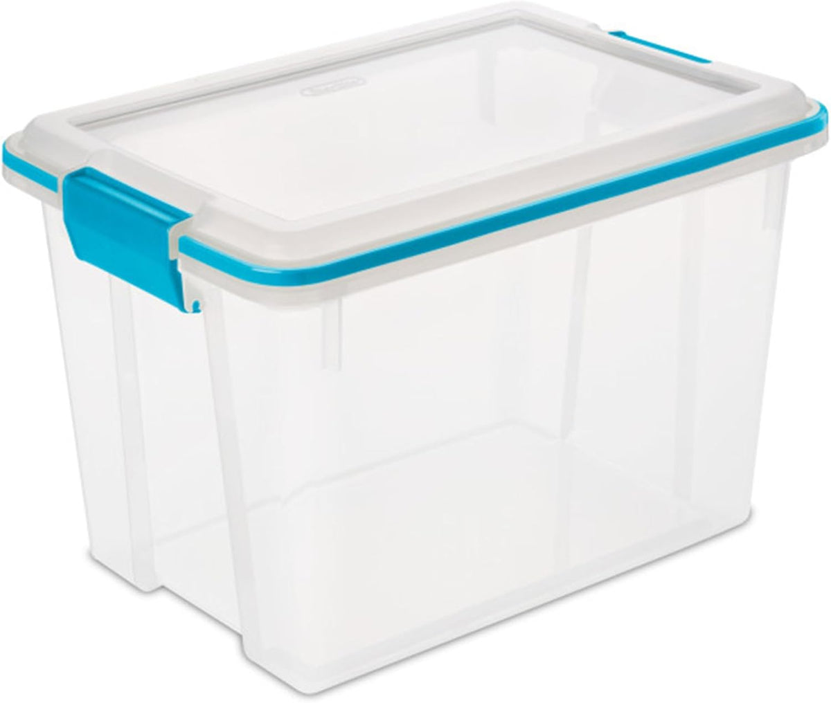 80 Qt Gasket Box, Stackable Storage Bin with Latching Lid and Tight Seal, Plastic Container to Organize Basement, Clear Base and Lid