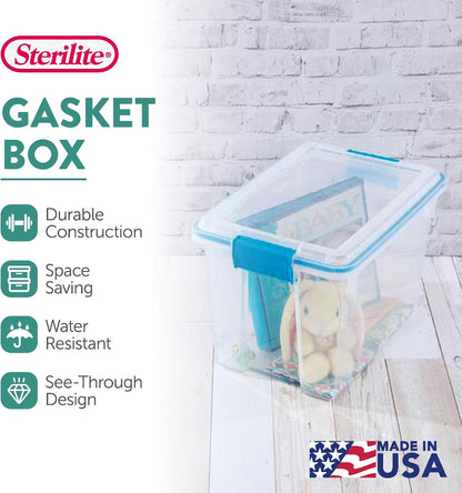 80 Qt Gasket Box, Stackable Storage Bin with Latching Lid and Tight Seal, Plastic Container to Organize Basement, Clear Base and Lid