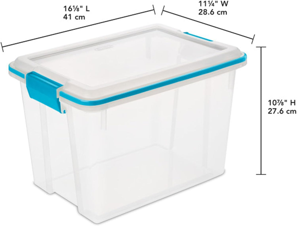 80 Qt Gasket Box, Stackable Storage Bin with Latching Lid and Tight Seal, Plastic Container to Organize Basement, Clear Base and Lid