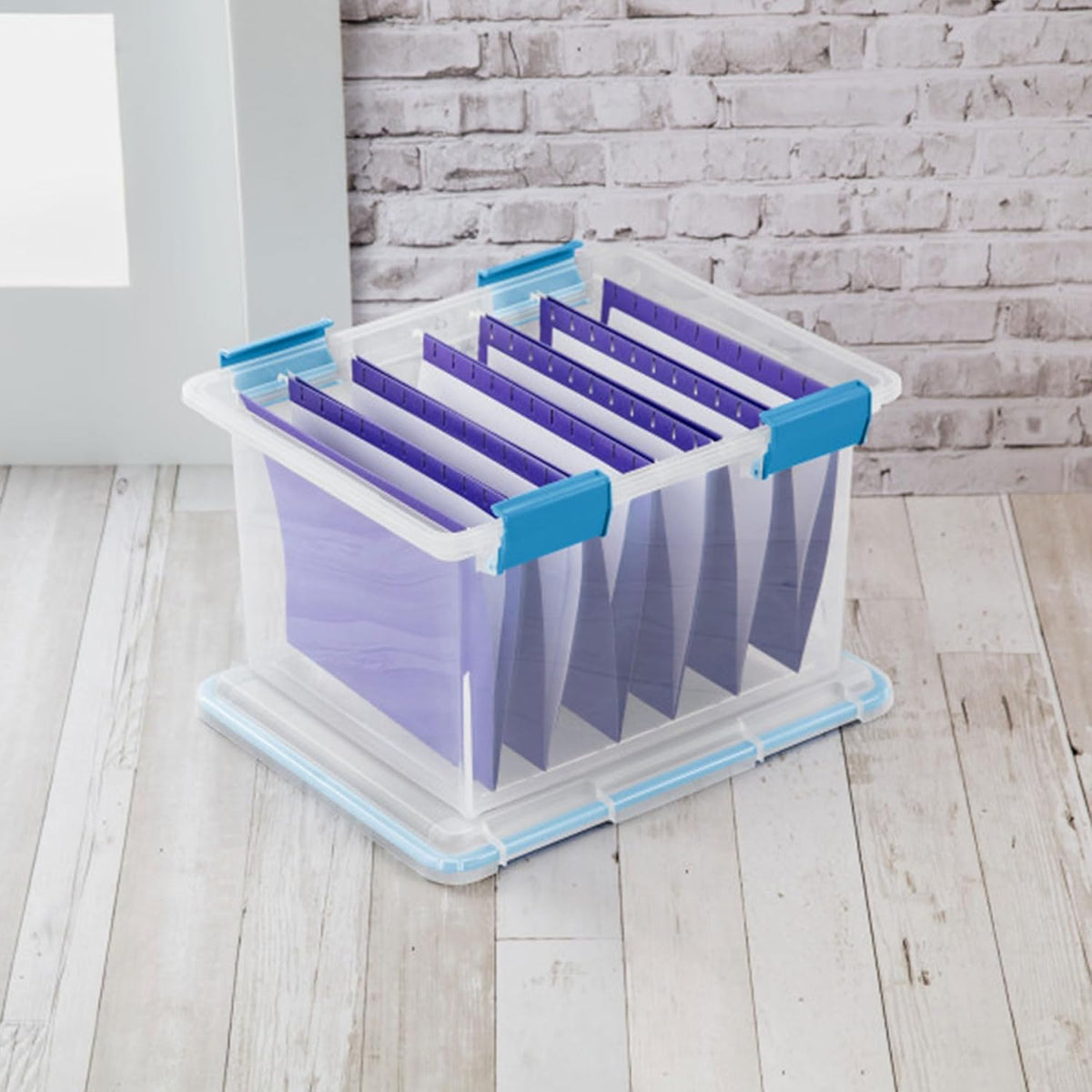 80 Qt Gasket Box, Stackable Storage Bin with Latching Lid and Tight Seal, Plastic Container to Organize Basement, Clear Base and Lid