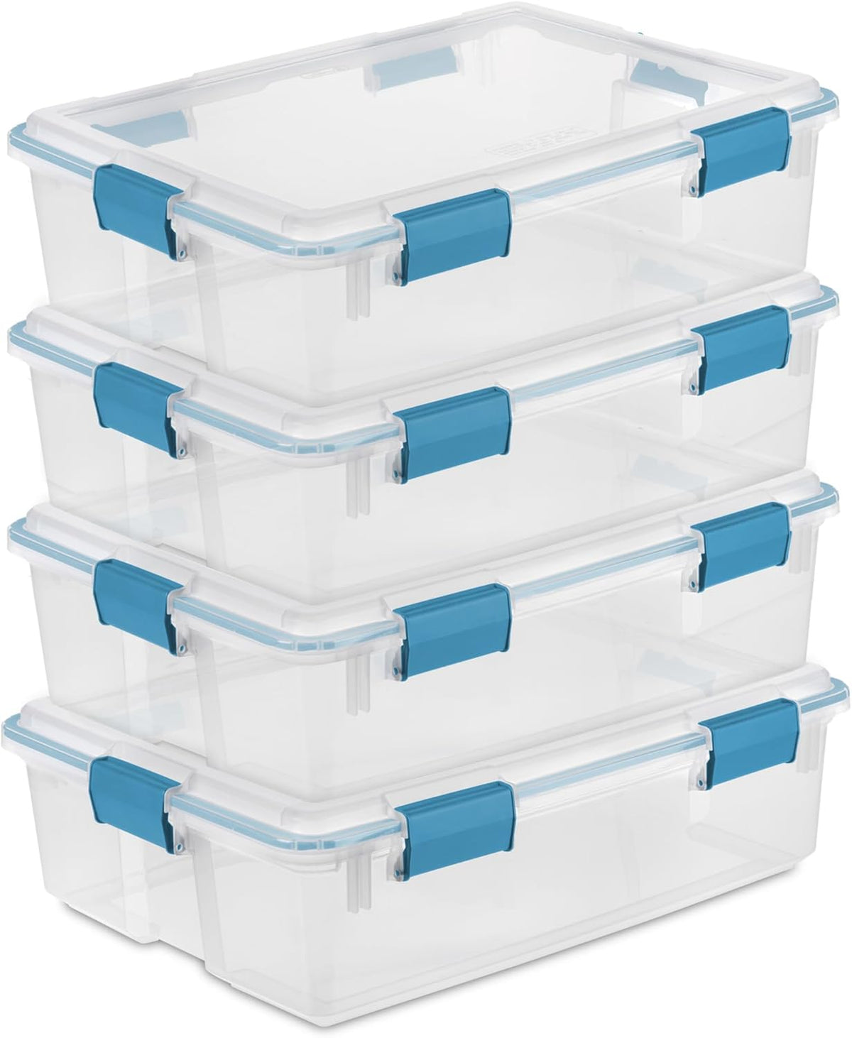 80 Qt Gasket Box, Stackable Storage Bin with Latching Lid and Tight Seal, Plastic Container to Organize Basement, Clear Base and Lid
