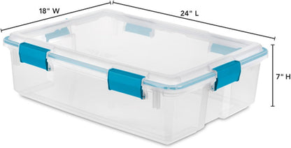 80 Qt Gasket Box, Stackable Storage Bin with Latching Lid and Tight Seal, Plastic Container to Organize Basement, Clear Base and Lid