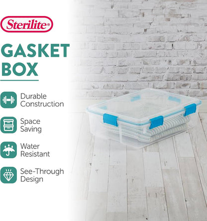 80 Qt Gasket Box, Stackable Storage Bin with Latching Lid and Tight Seal, Plastic Container to Organize Basement, Clear Base and Lid