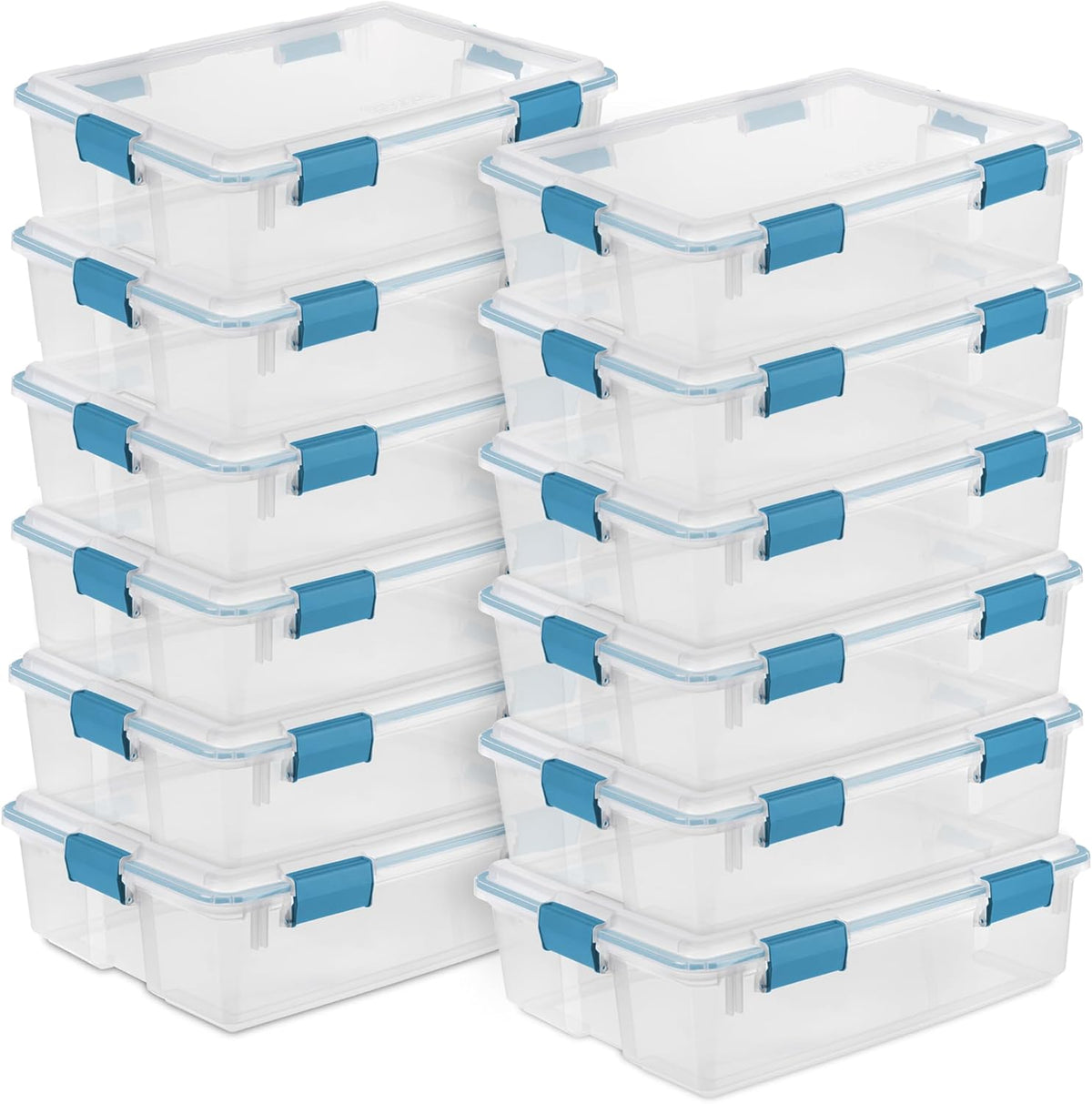 80 Qt Gasket Box, Stackable Storage Bin with Latching Lid and Tight Seal, Plastic Container to Organize Basement, Clear Base and Lid