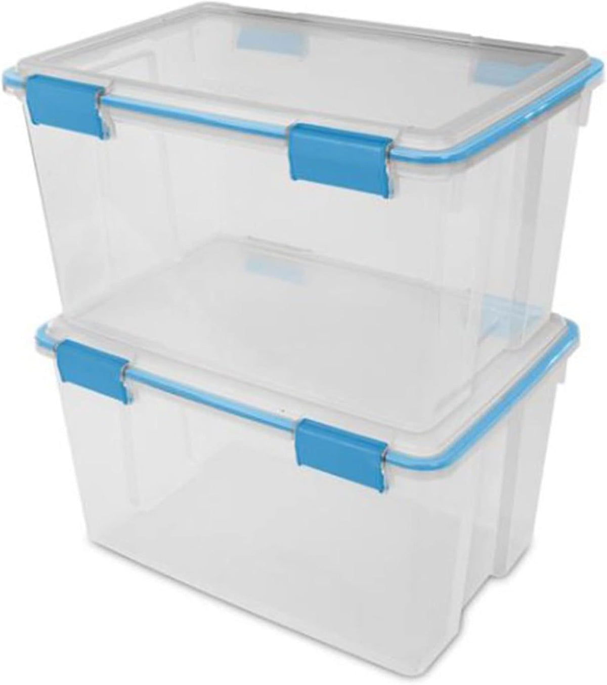 80 Qt Gasket Box, Stackable Storage Bin with Latching Lid and Tight Seal, Plastic Container to Organize Basement, Clear Base and Lid