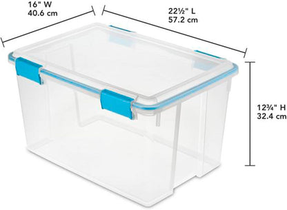 80 Qt Gasket Box, Stackable Storage Bin with Latching Lid and Tight Seal, Plastic Container to Organize Basement, Clear Base and Lid