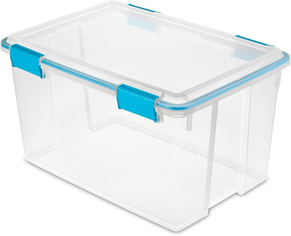 80 Qt Gasket Box, Stackable Storage Bin with Latching Lid and Tight Seal, Plastic Container to Organize Basement, Clear Base and Lid