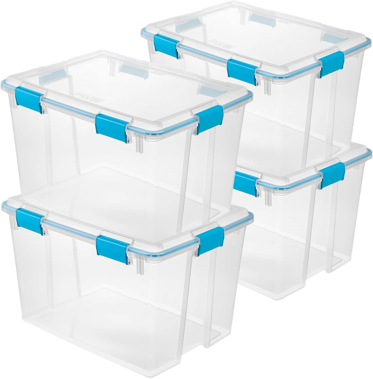 80 Qt Gasket Box, Stackable Storage Bin with Latching Lid and Tight Seal, Plastic Container to Organize Basement, Clear Base and Lid