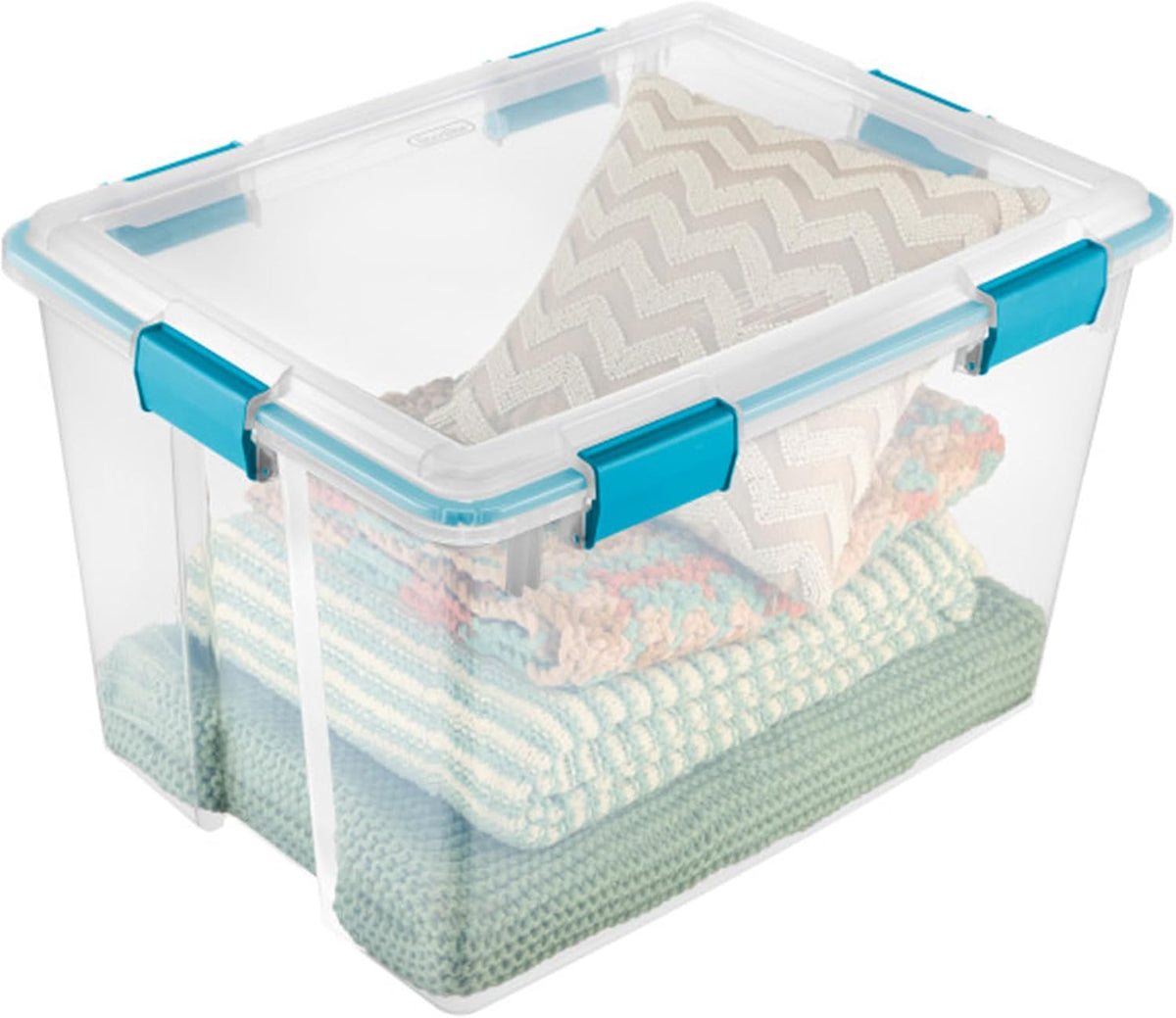 80 Qt Gasket Box, Stackable Storage Bin with Latching Lid and Tight Seal, Plastic Container to Organize Basement, Clear Base and Lid
