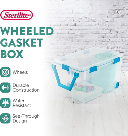 80 Qt Gasket Box, Stackable Storage Bin with Latching Lid and Tight Seal, Plastic Container to Organize Basement, Clear Base and Lid