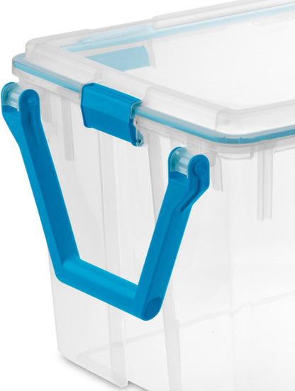 80 Qt Gasket Box, Stackable Storage Bin with Latching Lid and Tight Seal, Plastic Container to Organize Basement, Clear Base and Lid