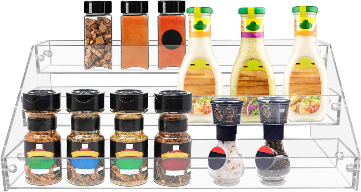 Widen Tiered Spice Rack, Seasoning Organizer, Clear Acrylic Vertical Shelves Can Organizer for Countertop, Cabinet, Pantry, Kitchen Organization and Storage - 4 Tier