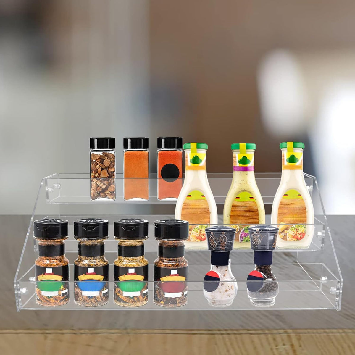 Widen Tiered Spice Rack, Seasoning Organizer, Clear Acrylic Vertical Shelves Can Organizer for Countertop, Cabinet, Pantry, Kitchen Organization and Storage - 4 Tier