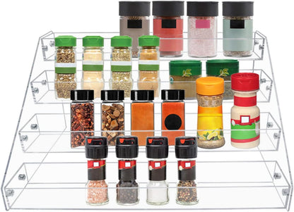 Widen Tiered Spice Rack, Seasoning Organizer, Clear Acrylic Vertical Shelves Can Organizer for Countertop, Cabinet, Pantry, Kitchen Organization and Storage - 4 Tier