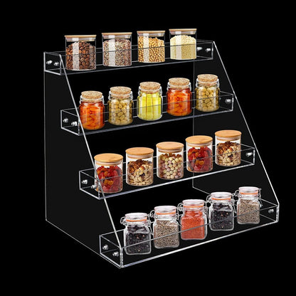Widen Tiered Spice Rack, Seasoning Organizer, Clear Acrylic Vertical Shelves Can Organizer for Countertop, Cabinet, Pantry, Kitchen Organization and Storage - 4 Tier