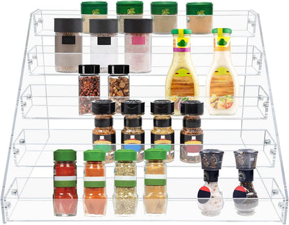 Widen Tiered Spice Rack, Seasoning Organizer, Clear Acrylic Vertical Shelves Can Organizer for Countertop, Cabinet, Pantry, Kitchen Organization and Storage - 4 Tier