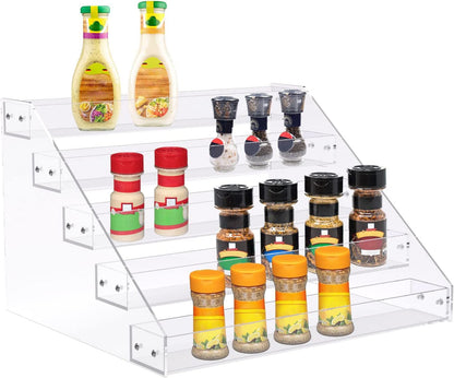 Widen Tiered Spice Rack, Seasoning Organizer, Clear Acrylic Vertical Shelves Can Organizer for Countertop, Cabinet, Pantry, Kitchen Organization and Storage - 4 Tier