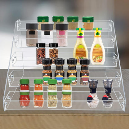 Widen Tiered Spice Rack, Seasoning Organizer, Clear Acrylic Vertical Shelves Can Organizer for Countertop, Cabinet, Pantry, Kitchen Organization and Storage - 4 Tier