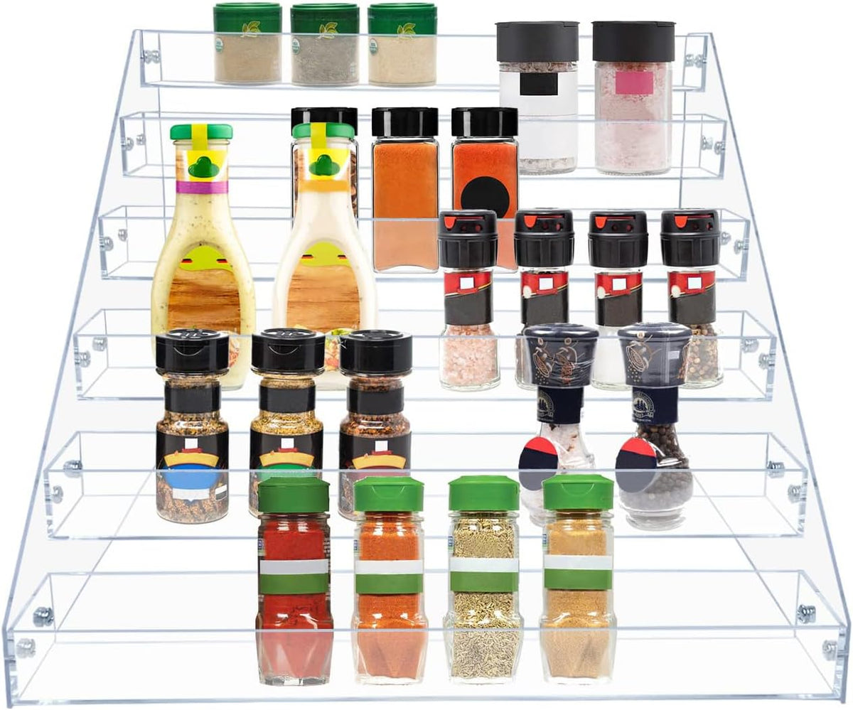 Widen Tiered Spice Rack, Seasoning Organizer, Clear Acrylic Vertical Shelves Can Organizer for Countertop, Cabinet, Pantry, Kitchen Organization and Storage - 4 Tier