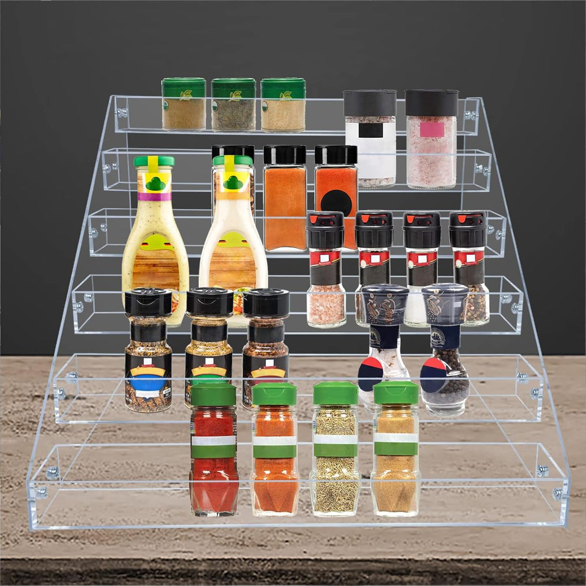 Widen Tiered Spice Rack, Seasoning Organizer, Clear Acrylic Vertical Shelves Can Organizer for Countertop, Cabinet, Pantry, Kitchen Organization and Storage - 4 Tier