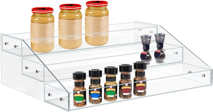 Widen Tiered Spice Rack, Seasoning Organizer, Clear Acrylic Vertical Shelves Can Organizer for Countertop, Cabinet, Pantry, Kitchen Organization and Storage - 4 Tier