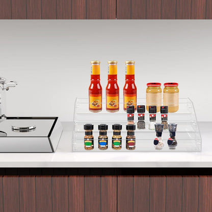 Widen Tiered Spice Rack, Seasoning Organizer, Clear Acrylic Vertical Shelves Can Organizer for Countertop, Cabinet, Pantry, Kitchen Organization and Storage - 4 Tier