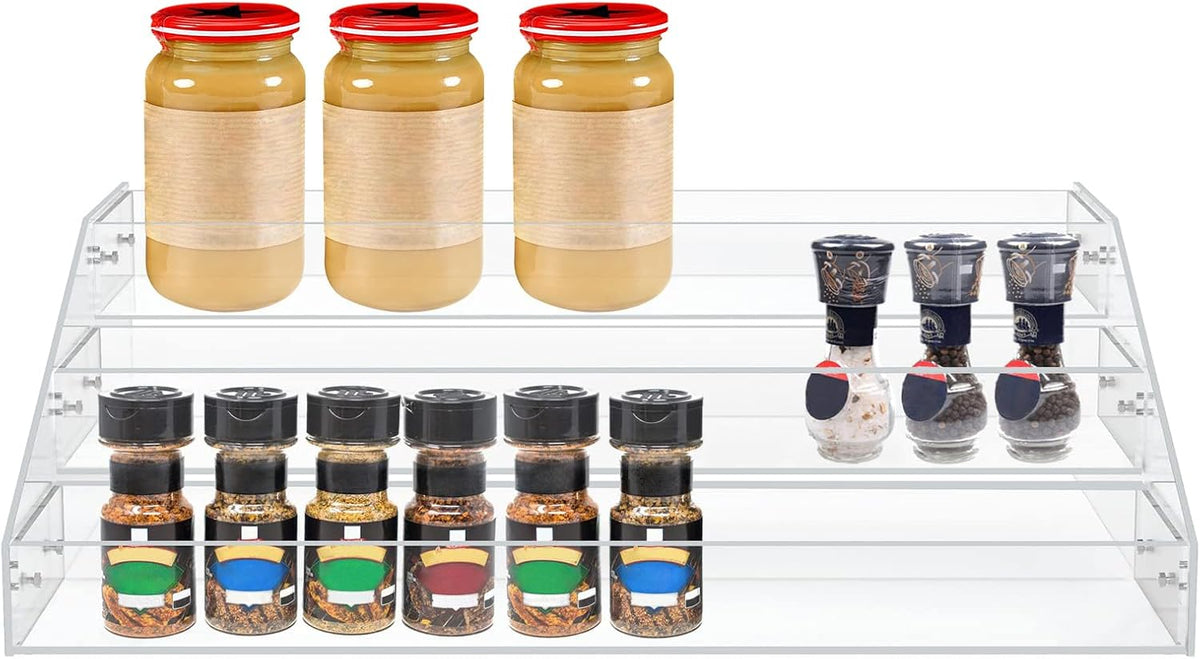 Widen Tiered Spice Rack, Seasoning Organizer, Clear Acrylic Vertical Shelves Can Organizer for Countertop, Cabinet, Pantry, Kitchen Organization and Storage - 4 Tier