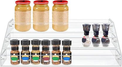Widen Tiered Spice Rack, Seasoning Organizer, Clear Acrylic Vertical Shelves Can Organizer for Countertop, Cabinet, Pantry, Kitchen Organization and Storage - 4 Tier