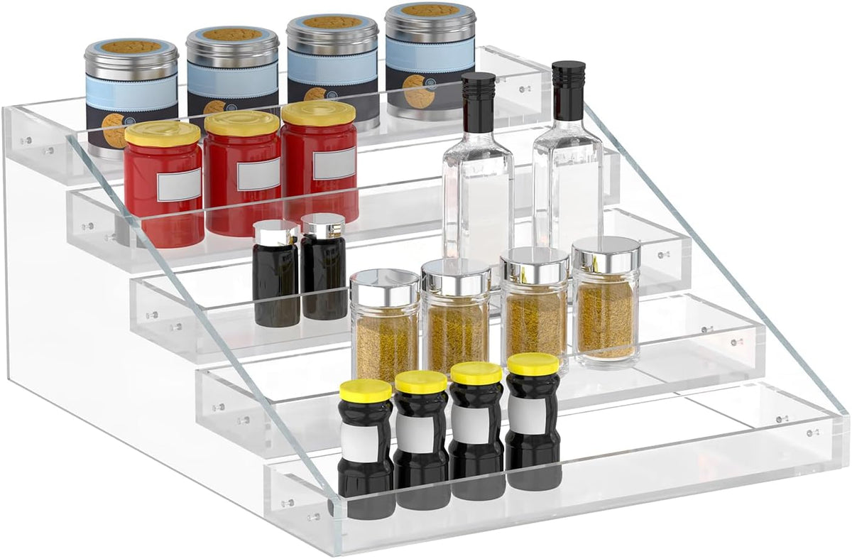 Widen Tiered Spice Rack, Seasoning Organizer, Clear Acrylic Vertical Shelves Can Organizer for Countertop, Cabinet, Pantry, Kitchen Organization and Storage - 4 Tier