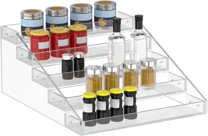 Widen Tiered Spice Rack, Seasoning Organizer, Clear Acrylic Vertical Shelves Can Organizer for Countertop, Cabinet, Pantry, Kitchen Organization and Storage - 4 Tier