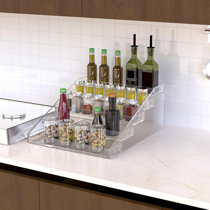 Widen Tiered Spice Rack, Seasoning Organizer, Clear Acrylic Vertical Shelves Can Organizer for Countertop, Cabinet, Pantry, Kitchen Organization and Storage - 4 Tier