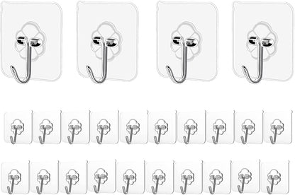 Adhesive Hooks Kitchen Wall Hooks - 24 Packs Heavy Duty 24lb(Max) Nail Free Transparent,Waterproof,Sticky Stainless Hangers for Keys,Bathroom, Shower, Outdoor, Kitchen,Door,Home Improvement,Utility