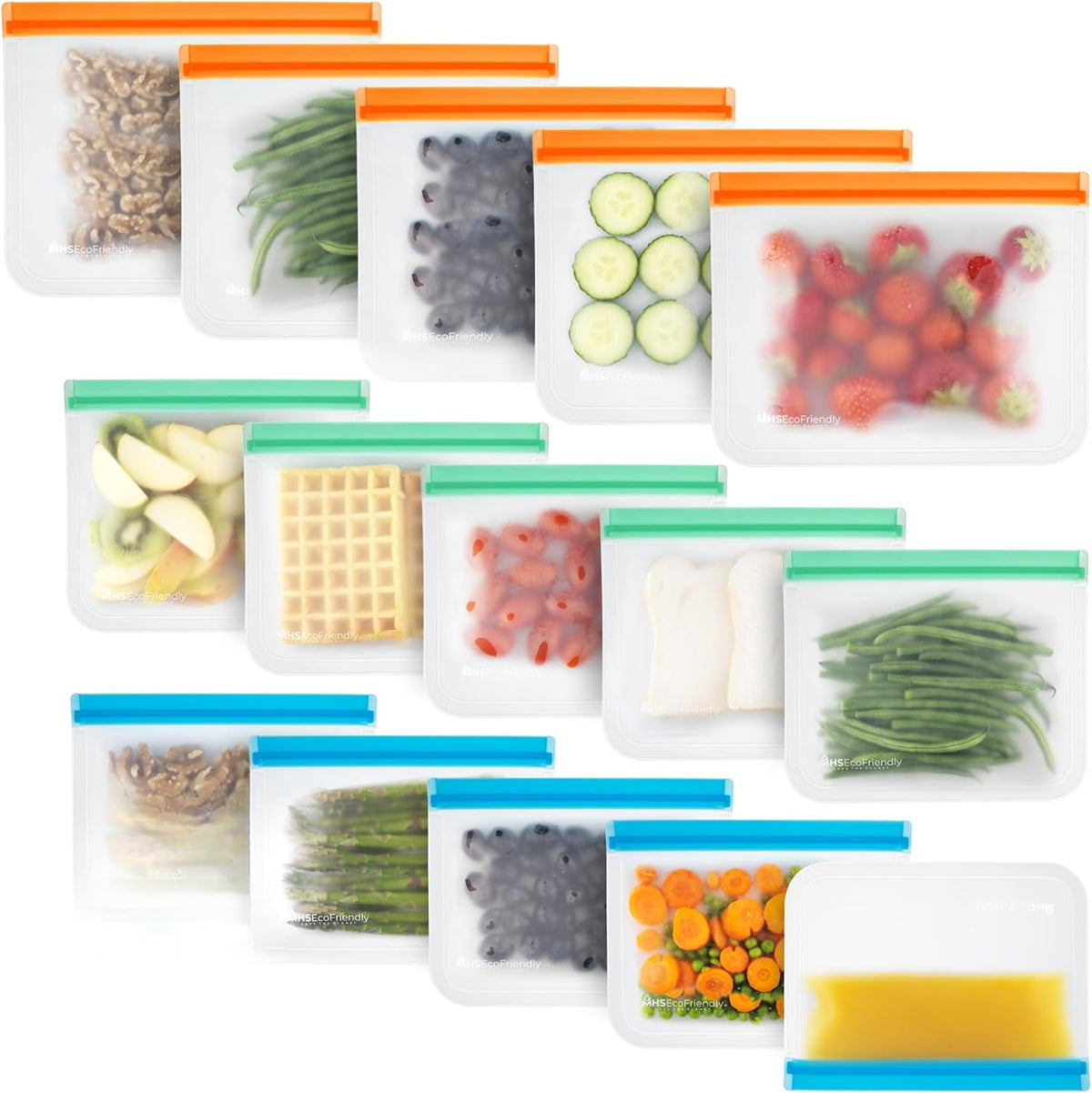 ® Meal Prep Storage Kit – 15 Reusable, Degradable Leakproof Freezer Bags, Baggy Rack & 20 Strong Labels | BPA-Free, Multipurpose Food Storage Solution