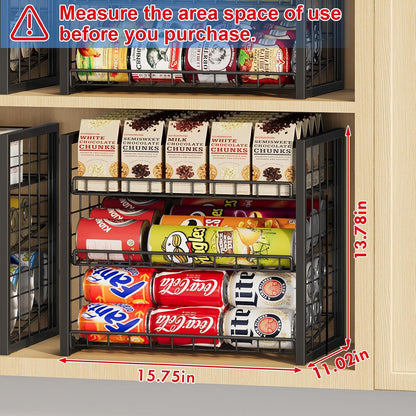 Stackable Can Rack Organizer for Pantry, 2-Tier Sturdy Adjustable Pantry Can Storage Organizer for Canned Food Can Goods, Kitchen Can Dispenser Holder for Soda Drinks Snack, Black