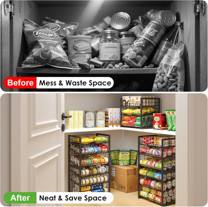 Stackable Can Rack Organizer for Pantry, 2-Tier Sturdy Adjustable Pantry Can Storage Organizer for Canned Food Can Goods, Kitchen Can Dispenser Holder for Soda Drinks Snack, Black