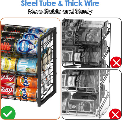 Stackable Can Rack Organizer for Pantry, 2-Tier Sturdy Adjustable Pantry Can Storage Organizer for Canned Food Can Goods, Kitchen Can Dispenser Holder for Soda Drinks Snack, Black