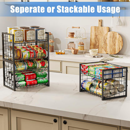 Stackable Can Rack Organizer for Pantry, 2-Tier Sturdy Adjustable Pantry Can Storage Organizer for Canned Food Can Goods, Kitchen Can Dispenser Holder for Soda Drinks Snack, Black