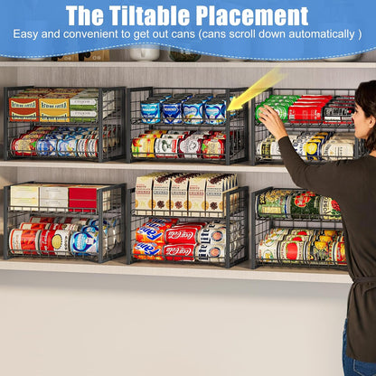 Stackable Can Rack Organizer for Pantry, 2-Tier Sturdy Adjustable Pantry Can Storage Organizer for Canned Food Can Goods, Kitchen Can Dispenser Holder for Soda Drinks Snack, Black