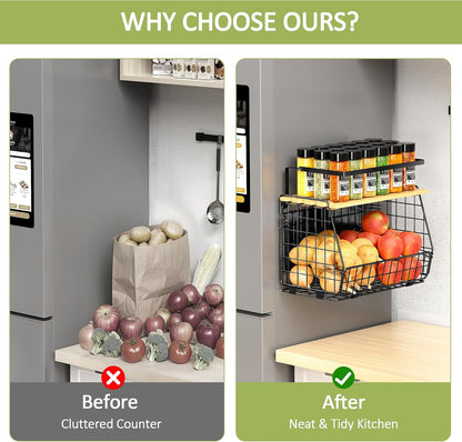 Magnetic Shelf for Fridge: Fruit Potato and Onion Storage Bin - Magnetic Spice Rack for Refrigerator & Kitchen Counter - Pantry Organizers and Storage
