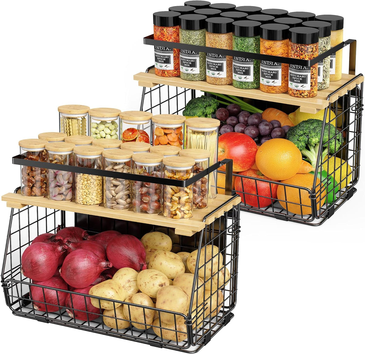 Magnetic Shelf for Fridge: Fruit Potato and Onion Storage Bin - Magnetic Spice Rack for Refrigerator & Kitchen Counter - Pantry Organizers and Storage