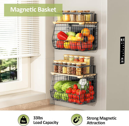Magnetic Shelf for Fridge: Fruit Potato and Onion Storage Bin - Magnetic Spice Rack for Refrigerator & Kitchen Counter - Pantry Organizers and Storage