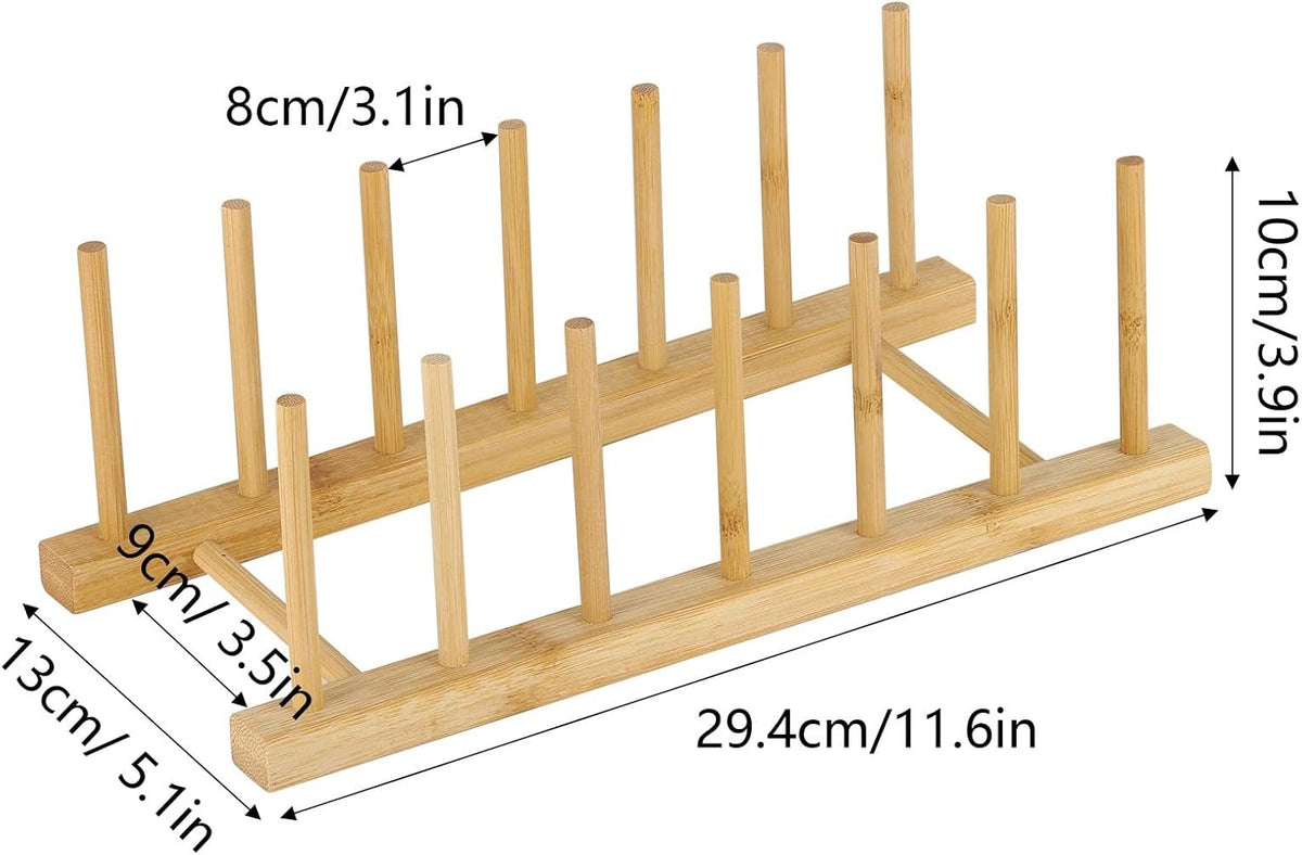 3 Pack Bamboo Wooden Dish Racks Plate Stand Holder Vertical Drainer Kitchen Cabinet Organizer for Dish, Pots, Lids, Bowls, Cups, and Cutting Boards and Books