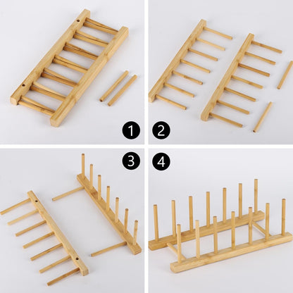 3 Pack Bamboo Wooden Dish Racks Plate Stand Holder Vertical Drainer Kitchen Cabinet Organizer for Dish, Pots, Lids, Bowls, Cups, and Cutting Boards and Books