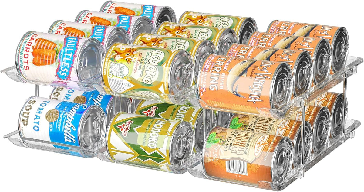 Can Organizer for Pantry, 3 Tier Rolling Can Storage Organizer Pantry | Automatic Rolling, Holds 36 Cans, Combinable Canned Food Organizer, Clear Soda Can Organizer, Fits Cabinets, Pantry & Fridge