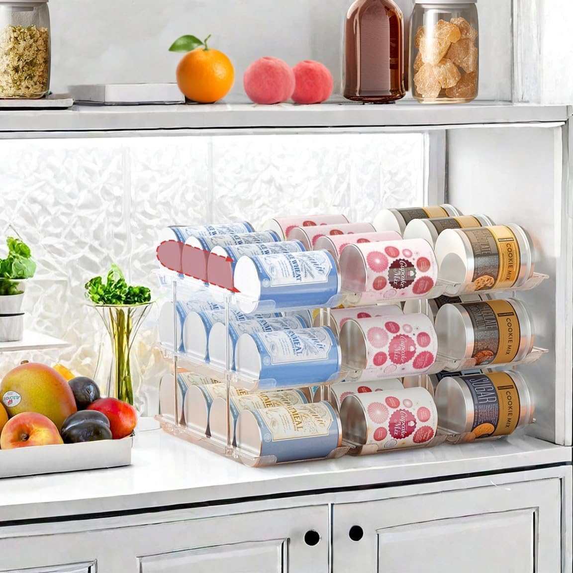 Can Organizer for Pantry, 3 Tier Rolling Can Storage Organizer Pantry | Automatic Rolling, Holds 36 Cans, Combinable Canned Food Organizer, Clear Soda Can Organizer, Fits Cabinets, Pantry & Fridge