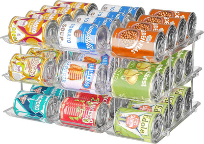 Can Organizer for Pantry, 3 Tier Rolling Can Storage Organizer Pantry | Automatic Rolling, Holds 36 Cans, Combinable Canned Food Organizer, Clear Soda Can Organizer, Fits Cabinets, Pantry & Fridge