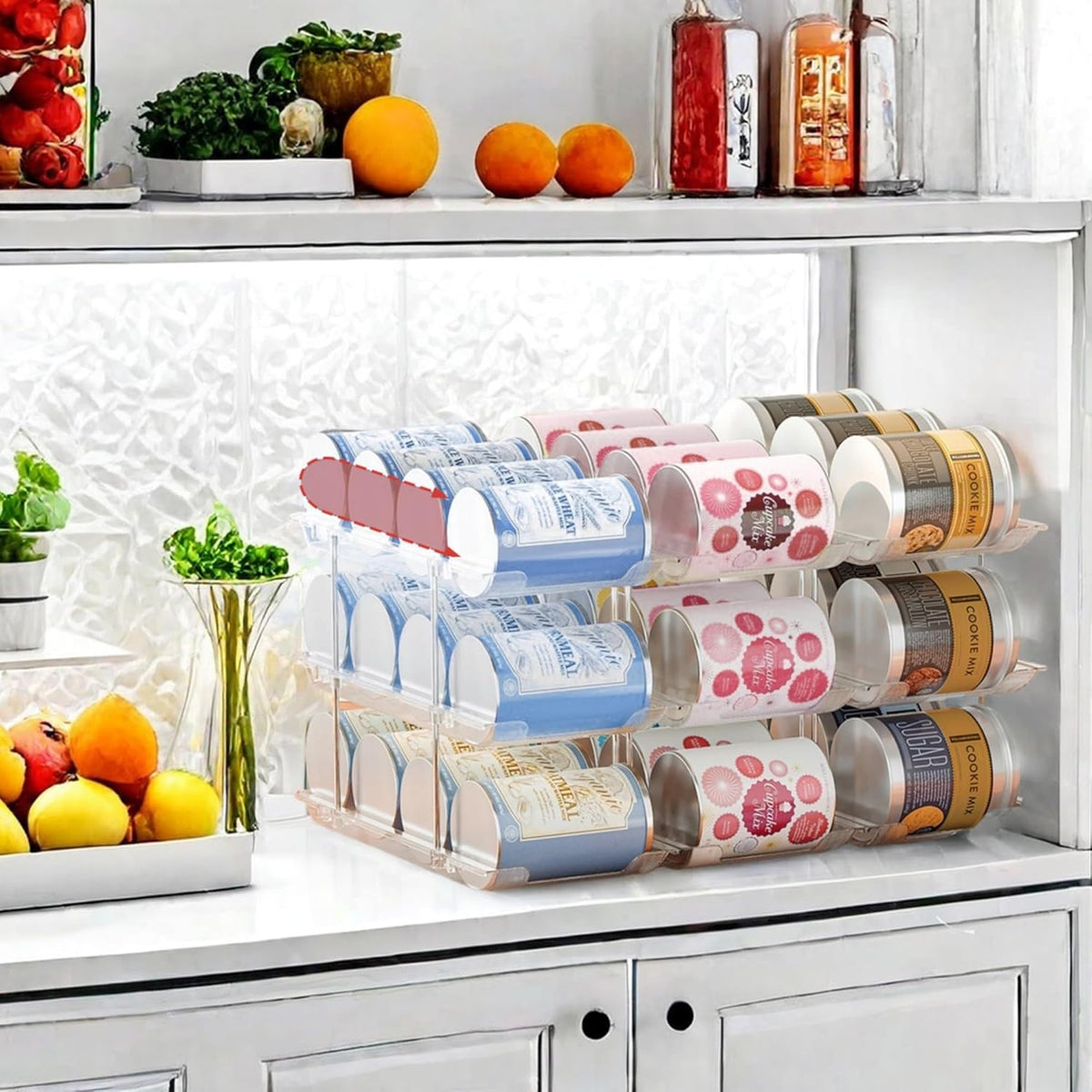 Can Organizer for Pantry, 3 Tier Rolling Can Storage Organizer Pantry | Automatic Rolling, Holds 36 Cans, Combinable Canned Food Organizer, Clear Soda Can Organizer, Fits Cabinets, Pantry & Fridge