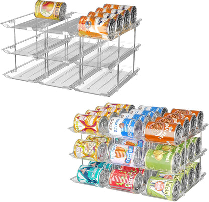 Can Organizer for Pantry, 3 Tier Rolling Can Storage Organizer Pantry | Automatic Rolling, Holds 36 Cans, Combinable Canned Food Organizer, Clear Soda Can Organizer, Fits Cabinets, Pantry & Fridge